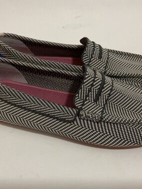 Women’s Rothy’s Black/Ivory Herringbone “The Driver” Loafers, Size 9.5